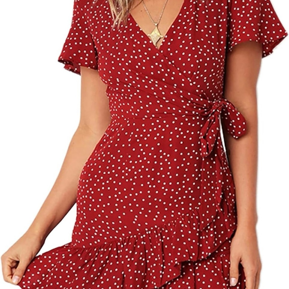 Elegant Red Polka Dot Wrap Dress